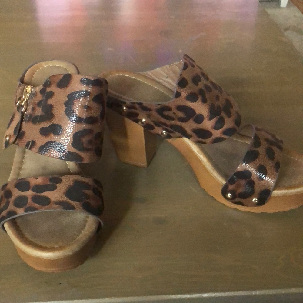 Animal print slip on chunky clog heel